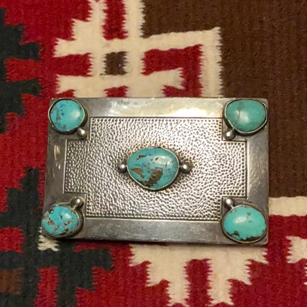 Silver Belt Buckle with Turquoise Stones